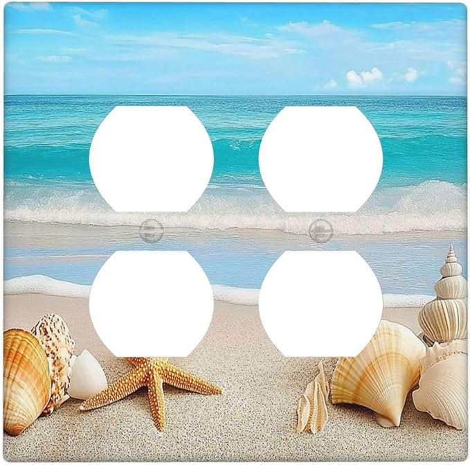 Outlet Covers Seashells Beach Starfish Scallop 2 Gang Double Duplex Decorative Light Switch Covers Electrical Wallplates Socket Faceplate For Bathroom Home Decor