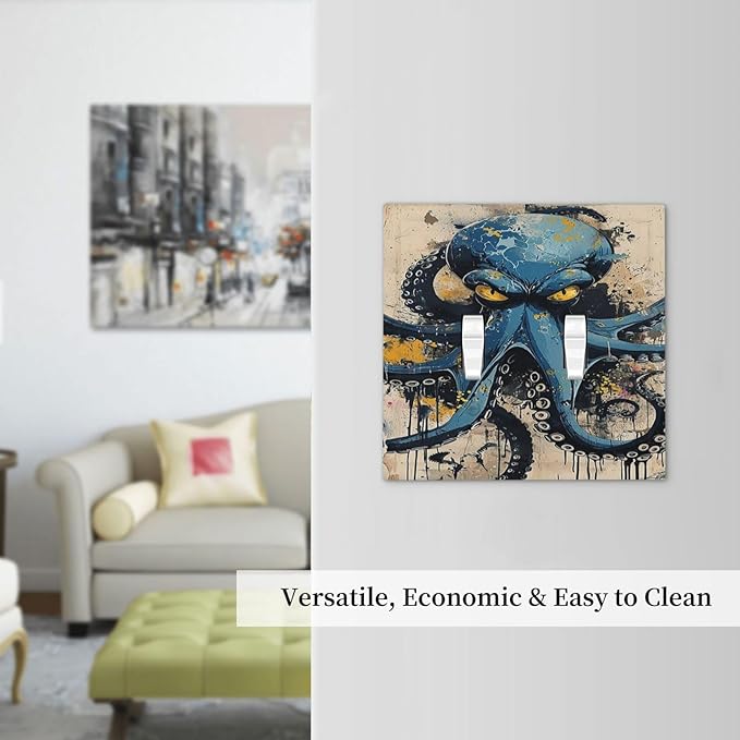 Decorative Switch Plates Nautical Vintage Blue Octopus Yellow Eyes Oil Watercolor 2 Gang Double Toggle Outlet Light Switch Cover Wall Plate Electrical Faceplate for Kids room Nursery Decor