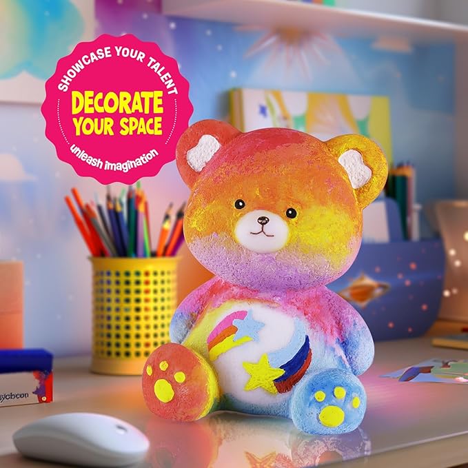 LAOESE Paint Your Own Bear Lamp Kit, Art Supplies Bear Painting Kit for Kids 6-12, Arts and Crafts for Kids Ages 8-12, Bear Toy Girls Boys Birthday Gifts for Kids Ages 3 4 5 6 7 8 9 10 11 12+
