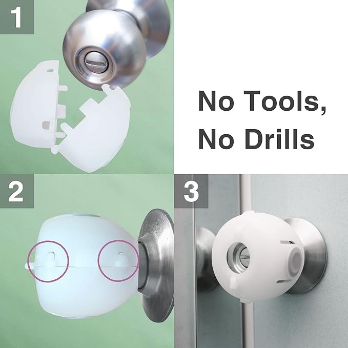 Moonybaby Door Knob Safety Cover for Kids, 4 Pack Babyproof Locks, Child and Toddler Safety Locks, White