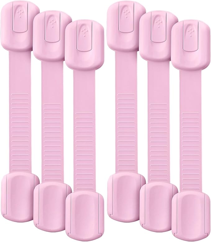 Bates- Child Safety Strap Locks, 6 Pack, Pink, Baby Cabinet Locks