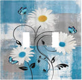 Rustic Daisy Teal Blue Floral Vintage Plant Double Toggle Light Switch Covers 2 Gang Wall Plate Dual Decorative Switchplate Electrical Faceplate for Farmhouse Bathroom Bedroom Decor