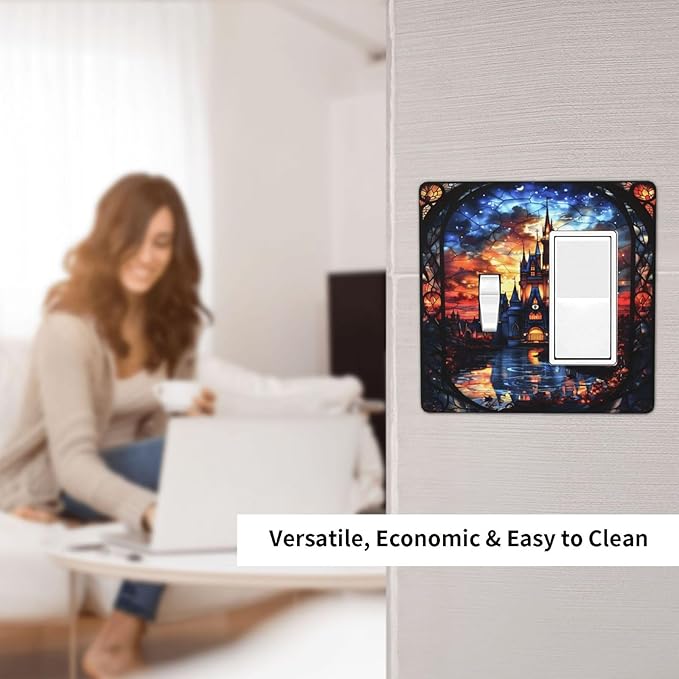 Medieval Fantasy Castle Magic Academy Outlet Covers 1 Toggle 1 Rocker Combination Decorative Wall Plate Electrical Switch Plates Light Switch Cover Plate for Kids Room Bedroom Decor