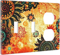 Red Orange Boho Bohemian Flower Floral 3-Gang 2-Toggle 1-Duplex Receptacle Combination Light Switch Decorative Triple Combo Device Switches/Rocker Outlet Covers and Wall Plate