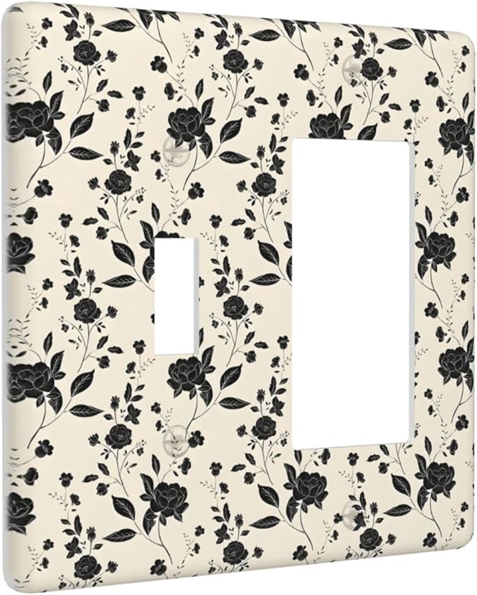 Black Rose Dark Romance Wildflowers Floral Outlet Covers 1 Toggle 1 Rocker Combination Decorative Wall Plate Electrical Switch Plates Light Switch Cover Plate for Bedroom Living Room Decor