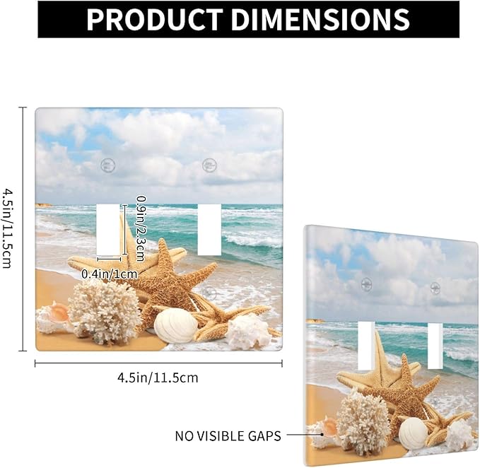 Ocean Beach Seashell Double Light Switch Cover Plates Decorative 2 Gang Wall Plate Double Toggle Lightswitch Cover