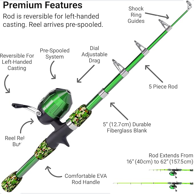Lanaak Kids Fishing Pole, Kids Portable Telescopic Fishing Rod Set, Tackle Box and Fishing Net Combo Kit, Kids Fishing Gear for Boys and Girls Age 5-10 and Youth