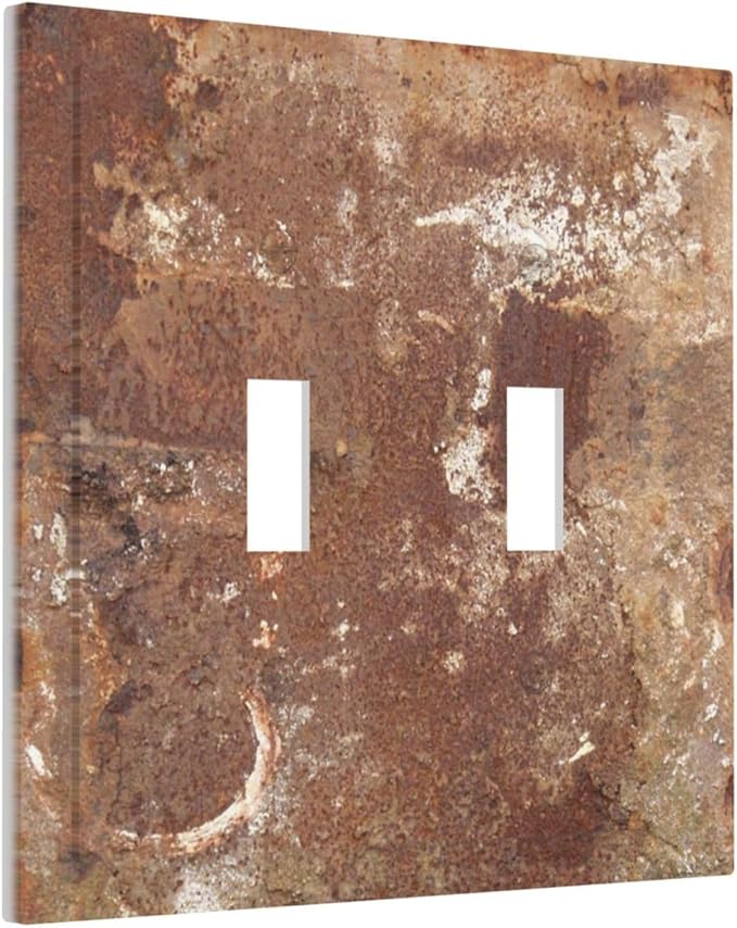 Decorative Switch Plates Shabby Old Aged Rusty Antique Brass Metal 2 Gang Double Toggle Outlet Light Switch Cover Wall Plate Electrical Faceplate For Farmhouse Cabin Decor