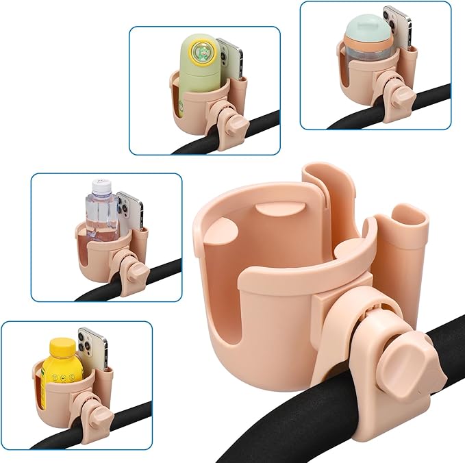 Accmor Stroller Cup Holder with Phone Holder, Bike Cup Holder, Universal Cup Holder for Uppababy Nuna Doona Strollers, 2-in-1 Cup Phone Holder for Stroller Bike Accessory