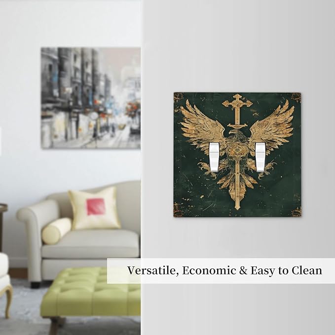 Medieval Retro Golden Eagle Totem Decorative Switch Plates 2 Gang Double Toggle Wall Plate Electrical Faceplate Outlet Light Switch Cover for Bedroom Living Room Decor