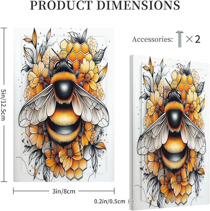Light Switch Cover Plate Bee Honeycomb Flowers Plant Leaves 1 Gang No Device Blank Electrical Wall Plates Faceplate Decorative Switch Plate For Nursery Kids Room Decor