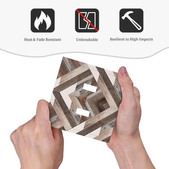 Polygon Collage Abstract Shapes Rustic Wood Panel Print Decorative Switch Plates 2 Gang Double Toggle Outlet Light Switch Cover Wall Plate Electrical Faceplate for Farmhouse Bedroom Decor