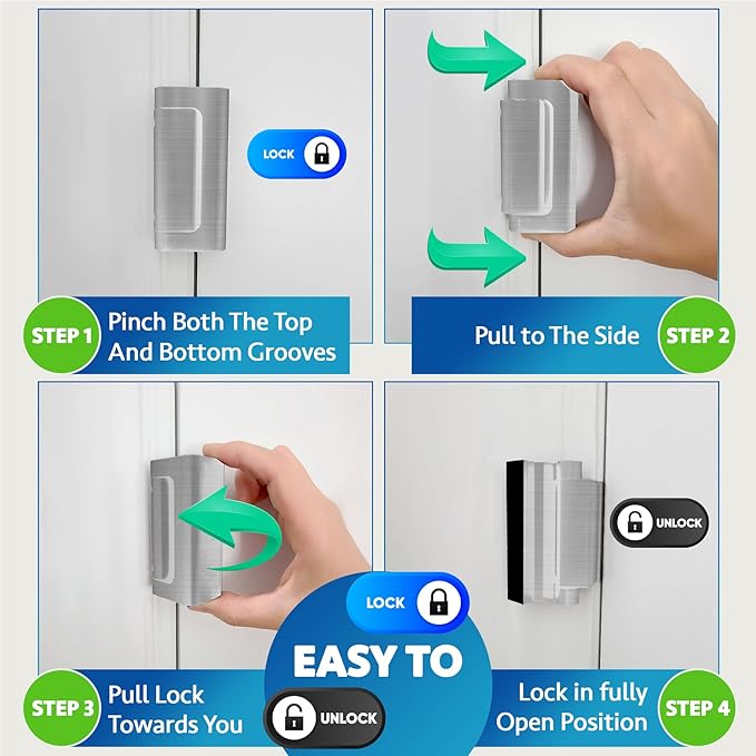 Dwell+Good Door Reinforcement Lock (2-Pack) - DIY Nickel Home Security Door Lock for Front Door - Security Locks for Doors Inside | Child Proof Door Lock for Kids Safety - Withstand 800 LB of Force