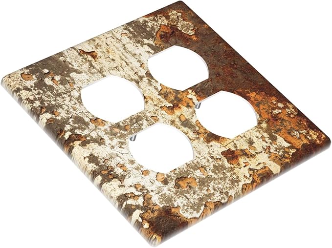 Outlet Covers Vintage Metal Rust Texture Peeling Paint 2 Gang Double Duplex Decorative Light Switch Covers Electrical Wallplates Socket Faceplate For Farmhouse Cabin Decor