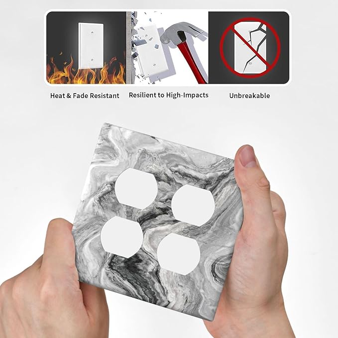 Beautiful Grey Marble Texture Simple Abstract Print Outlet Covers 2 Gang Double Duplex Decorative Light Switch Covers Electrical Wallplates Socket Faceplate for Bathroom Kitchen Decor