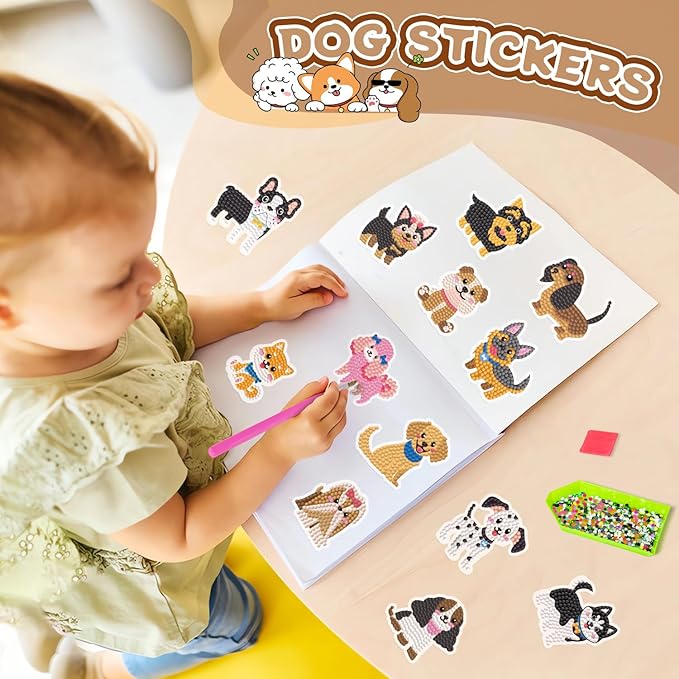 Labeol Diamond Art Kits for Kids Boys and Girls Ages 6-8-10-12 Easy to DIY Creative Diamond Art Sticker Craft by Numbers Kits for Kids and Adult Beginners (Puppy)