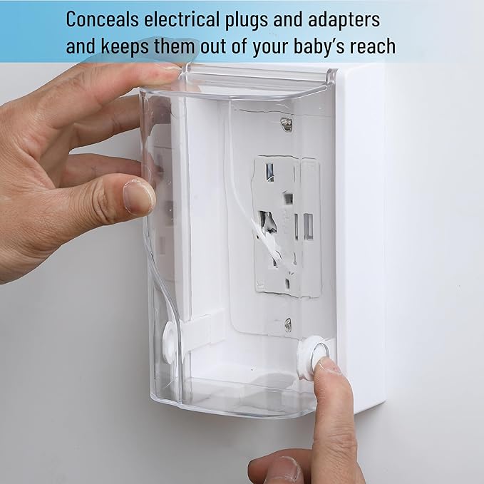 Bates- Baby Safety Outlet Cover Box, Clear Door, Baby Proof Outlet Covers, Plug Covers for Electrical Outlets