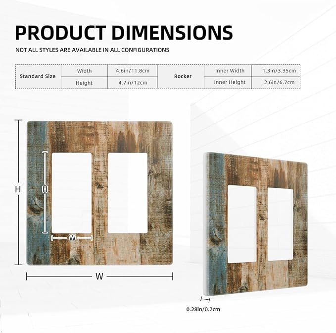 Brown Wood 2 Gang Double Rocker/Decor Light Switch Cover Decorative Outlet Wall Plate Electrical Faceplate Home Bedroom Art Panel Decor Screwless 4.7" x 4.6