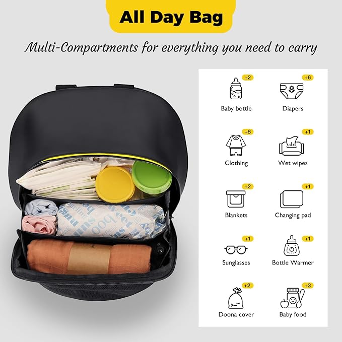 Storage Bag for Doona Infant Car Seat Stroller, Large Capacity Diaper Bag, Wearable Backpack, Stroller Organizer, Easy Access Zipper, Water-Repellent Lightweight Baby Travel Essentials Organizer
