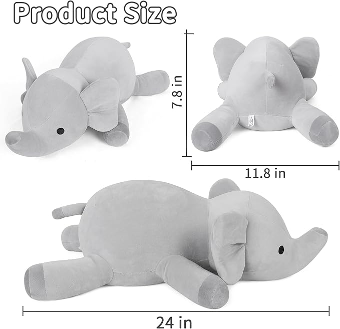 Elephant Weighted Stuffed Animals 24in 4.2lbs, Big Weighted Stuffed Animal Elephant Plush Toys Plushies Pillows Gifts for Kids, Adutls, Boys and Girls