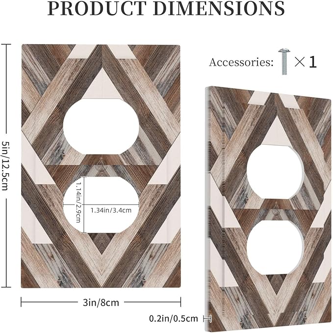 Polygon Collage Abstract Shapes Rustic Wood Panel Print Outlet Covers 1 Gang Duplex Light Switch Cover Decorative Switch Plates Electrical Receptacle Faceplate Wall Plate for Farmhouse Bedroom Decor