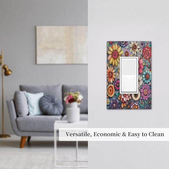 Decorative Outlet Covers Colorful Rainbow Pointillisme Flower 1 Gang Single Rocker Light Switch Cover Plate Wall Plates Gfci Faceplate For Bed Room Home Decor