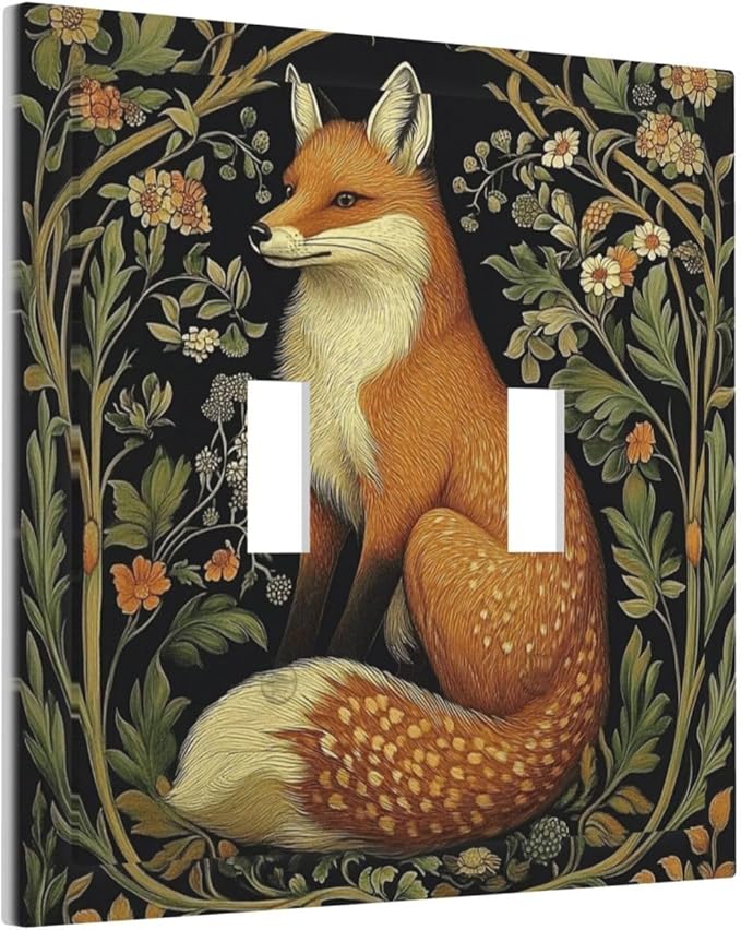 Fox Morris Plants Flowers Vine Colorful Floral Decorative Switch Plates 2 Gang Double Toggle Outlet Light Switch Cover Wall Plate Electrical Faceplate For Bed Room Living Room Decor