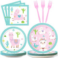 ZOIIWA 96 Pcs Llama Birthday Party Supplies for 24 Guests Alpaca Llama Birthday Plates Napkins Tableware Party Decorations Mexican Cactus Dinnerware Favor for Kids Girls Baby Showers