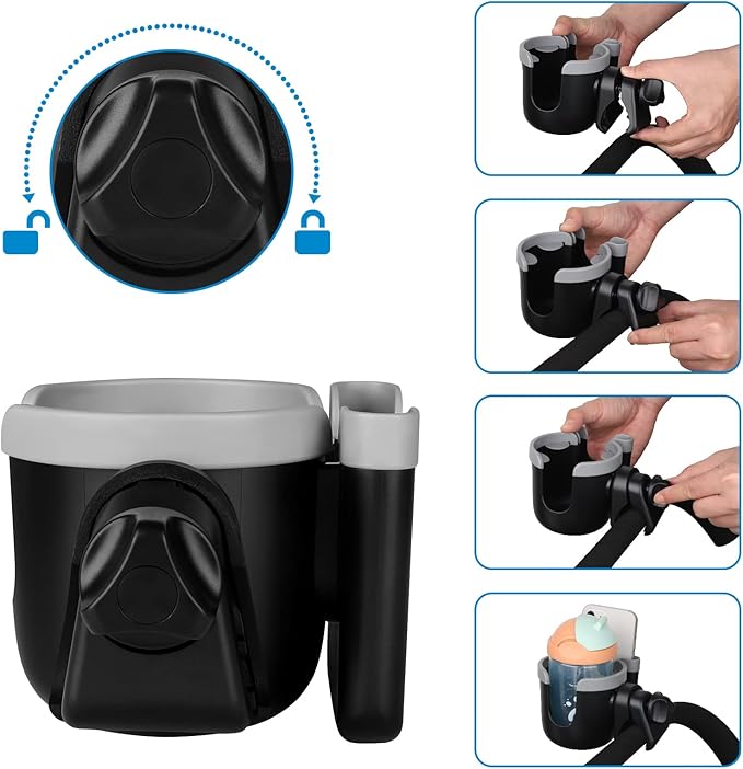 Accmor Stroller Cup Holder with Phone Holder, Bike Cup Holder, Universal Cup Holder for Uppababy Nuna Doona Strollers, 2-in-1 Cup Phone Holder for Stroller Bike Accessory
