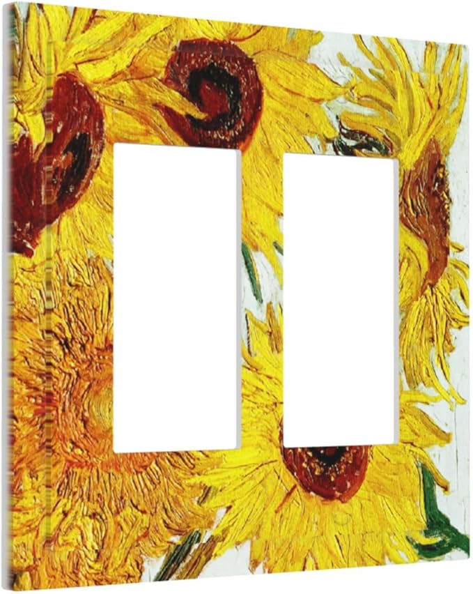 Rustic Sunflower Oil Painting Vintage Flowers Decorative Outlet Covers 2 Gang Double GFCI Rocker Electrical Wall Panels Light Switch Cover Plate for Bed Room Living Room Decor