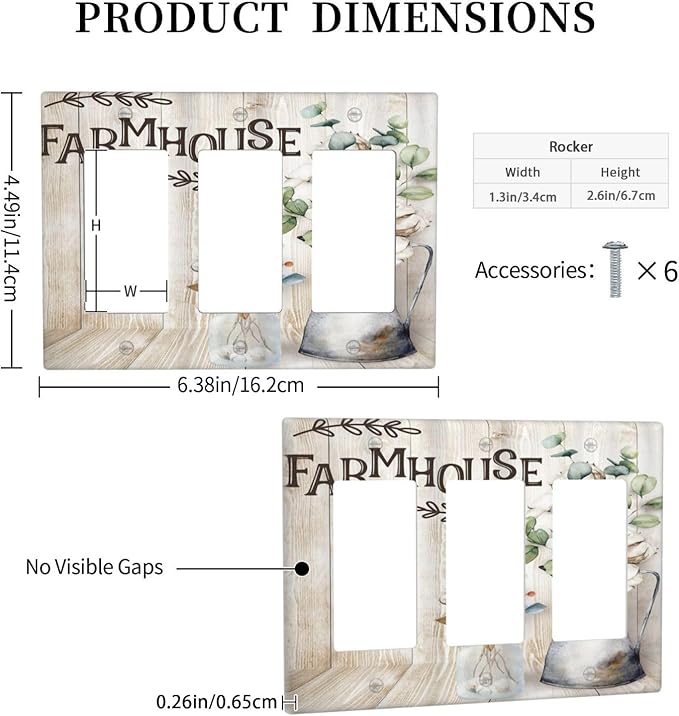 Decorative Switch Plate Covers Farmhouse Floral Cotton 3 Gang Triple Rocker Decora Light Switch Cover Rustic Country Flower Outlet Wall Plate Electrical Faceplate GFCI for Bedroom Home Decor