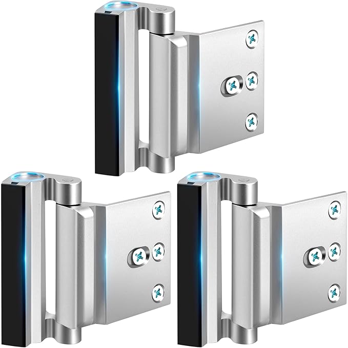 Home Security Door Lock 3 Pack Metal Door Reinforcement Lock for Kids Safety Top Front Door Child Proof Safety Lock Defend High Security Door Locks Latch Withstand 800lbs for Inside Swing Door Chain