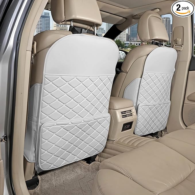 TAIKOO Seat Back Protector + Large Capacity Pocket Storage Organizer,Preventing the Impact of Children Stepping on the Seat Backrest (Cream White)