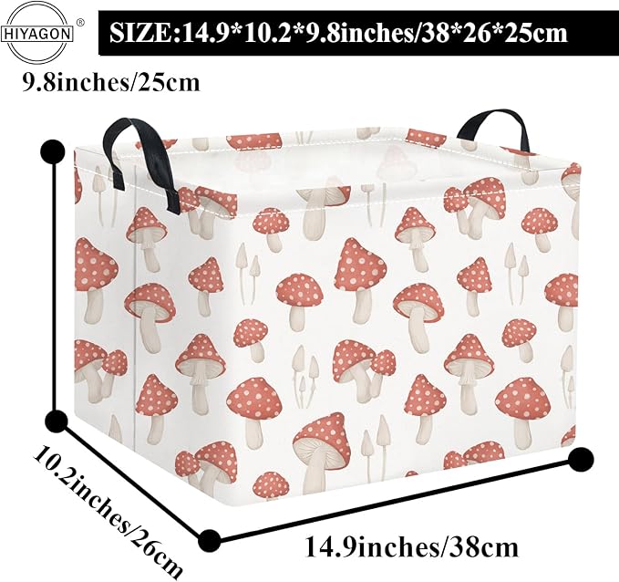 HIYAGON Rectangular Kids Basket Baby Girl Basket Fabric Storage Bin Organizer Box Room Decor(Mushroom)