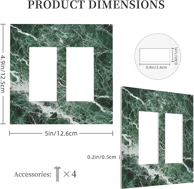 Decorative Outlet Covers Forest Marble Dark Green With White Vein 2 Gang Double Gfci Rocker Electrical Wall Panels Light Switch Cover Plate For Bathroom Kitchen Decor