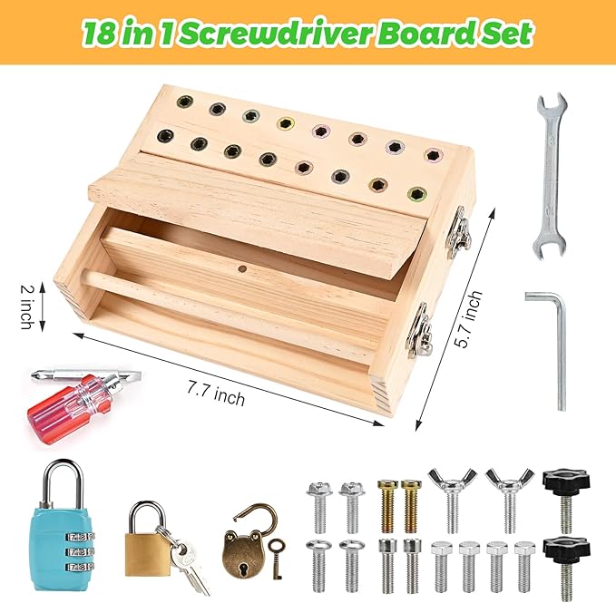 Montessori Screwdriver Board Set, Montessori Toys for 3 4 5 with 3 Lock and Keys, Toddler Screwdriver Toy, Kids Tool Set, Preschool Learning Sensory Toy, Fine Motor Skills Toys