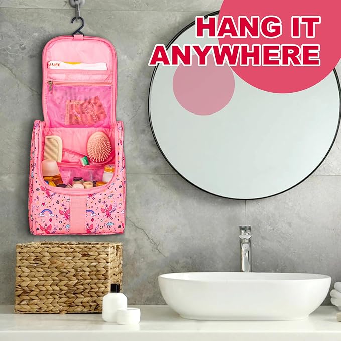 Remobia Hicol Cute Cartoon Hanging Kids Toiletry Bag Children Travel Cosmetic Makeup Organizer Wash Bag Shower bag Over Night Bag Camping Shaving Kit Bag for Boys & Girls(Fairy)