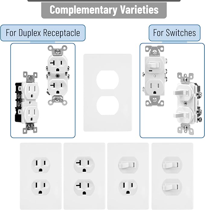 Bates- Screwless Duplex Wall Plate, 12 Pack, White, Screwless Wall Plate Cover, Electric Outlet Cover