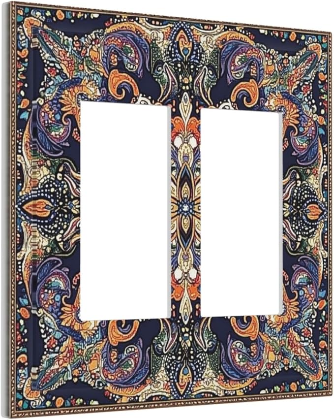 Decorative Outlet Covers Mandala Petals Retro Flowers 2 Gang Double Gfci Rocker Electrical Wall Panels Light Switch Cover Plate For Bed Room Home Decor