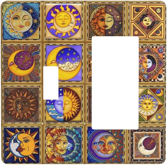 Mexican Talavera Tiles Star Pattern Celestials Theme Print Outlet Covers 1 Toggle 1 Rocker Combination Decorative Wall Plate Electrical Switch Plates Light Switch Cover Plate for Kitchen Home Decor