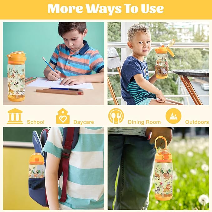 decalsweet Kids Water Bottle 20oz Durable Leak-Proof Plastic Water Cup for Kids Toddlers,With Straw Handle and Pop-Up Spout Cover,Safe for School Sports Daycare Travel & Camp