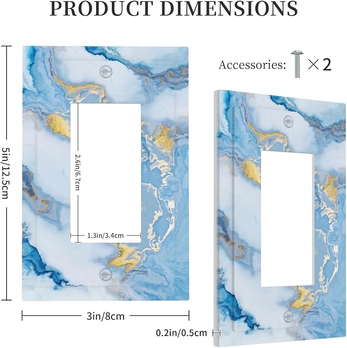 Beautiful Marble Texture Blue Gold Fluid Abstract Print Decorative Outlet Covers 1 Gang Single Rocker Light Switch Cover Plate Wall Plates GFCI Faceplate for Bedroom Bathroom Decor