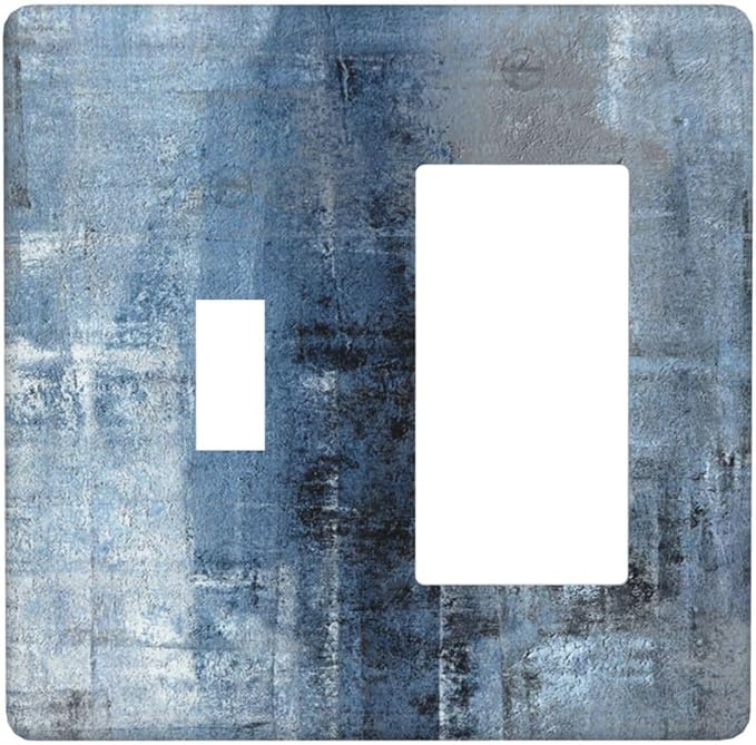 Light Switch Cover Navy Blue Gray Abstract Ink Painting 2 Gang Toggle Rocker Combo Socket Cover Wall Plates Decorative Switch Plates and Outlet Covers for Bathroom Bedroom Decor