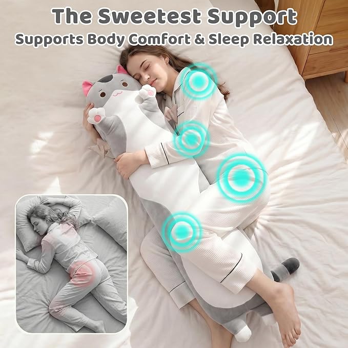 Mewaii Long Cat Plush 5 Sizes, 120% Extra Filling Giant Plushness Kids Body Pillow, Kawaii Cute Grey Cat Stuffed Animals Plushies, Big Long Body Pillow Plush Gift for Girls 28”