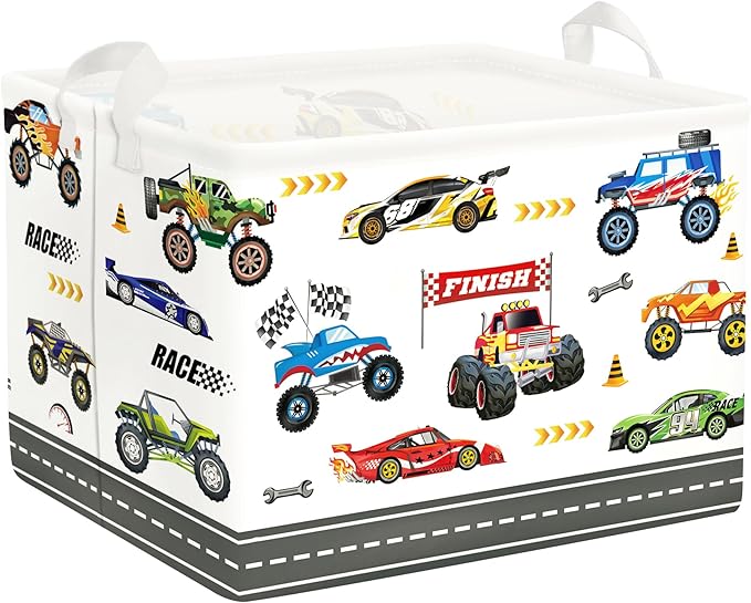Clastyle City Car Baby Laundry Hamper Kid Storage Basket Boy Gift Toy Box Collapsible Clothes Organizer Nursery Bin for Bedroom,Monster Truck,40 * 30 * 30 cm