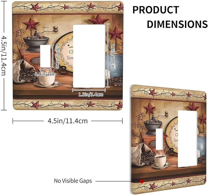 Retro Kitchen Western Cabin Coffee 2 Gang Combination 1-Toggle 1-Decorator/Gfci Device Wall Plates Old Country Life Texas Star One Rocker with Toggle Combo Light Switch Plates and Socket Outlet Covers
