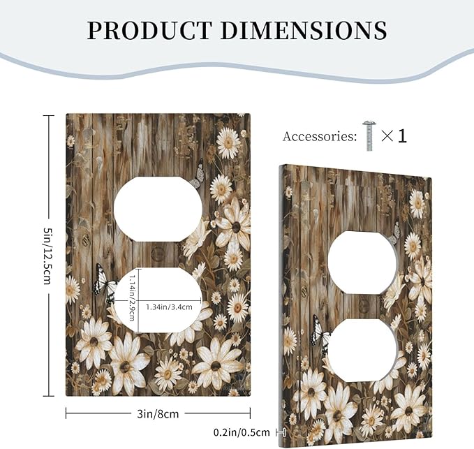 Decorative Outlet Covers Rustic Wood Butterflies Flowers Botanical 1 Gang Duplex Light Switch Cover Plate Electrical Switch plates Wall Plates Receptacle Covers for Farmhouse Cabin Decor