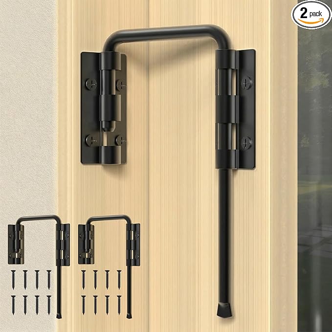 Patio Sliding Door Loop Lock, U-Shaped Rotating Latch, 90° / 180° Adjustable Door Lock for Uneven Surfaces, Child & Pet Safety Lock for Sliding Doors, Windows & Gates, (Black 2 Pack)