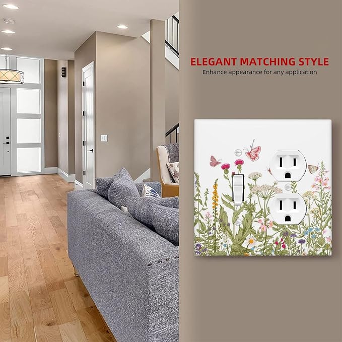Colorful Butterfly Floral Plants Flower Vine Wallplates 1 Toggle 1 Duplex Switch Plate Electrical GFCI Faceplate Decorative Light Switch Covers for Bed Room Living Room Decor