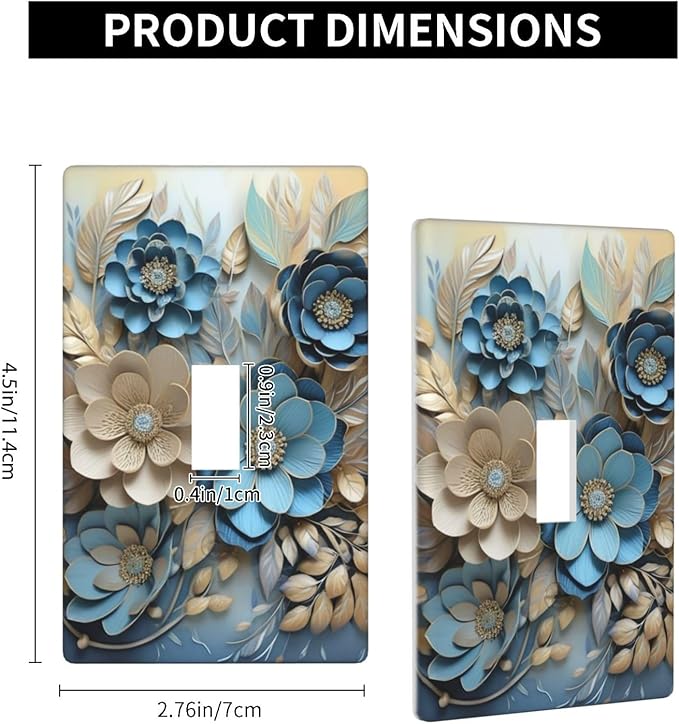 Decorative Art Light Switch Covers Blue and Creamy Floral Single Toggle Wall Plate Decorative Switchcover Electrical Switchplate for Home Decor